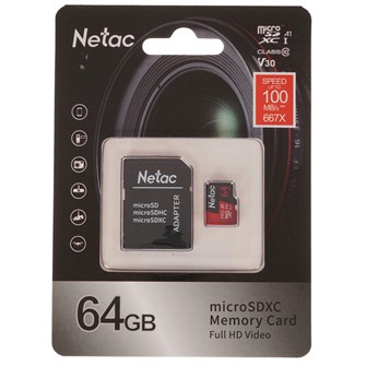 Карта памяти MicroSDXC 64GB Class 10 Netac P500 Eco + SD ада