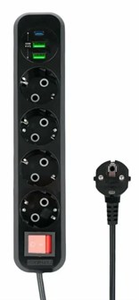 Сетевой фильтр Гарнизон с USB 4 розетки 3 м черный